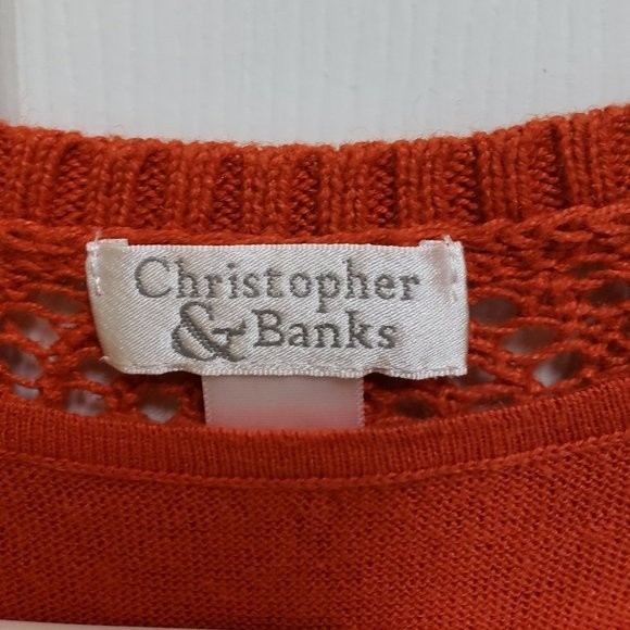 Christopher & Banks XL Orange Crochet Knit Sweater w/Attached Tank Top - Picture 3 of 6